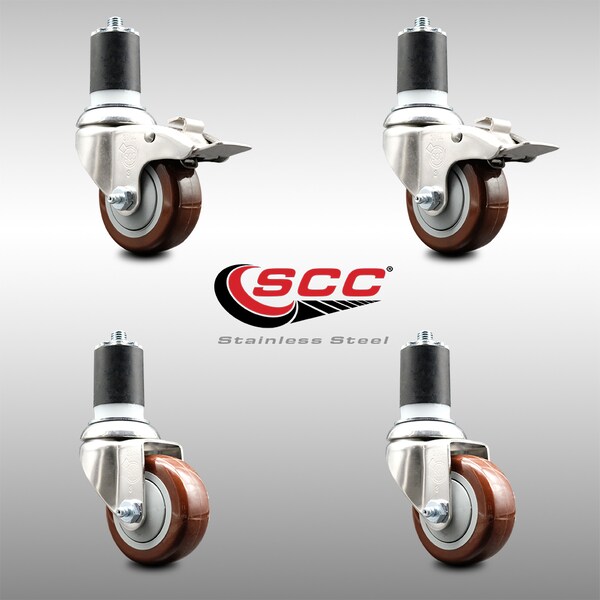 Service Caster 3 Inch 316SS Maroon Poly Swivel 1-7/8 Inch Stem Caster Lock Brake SCC, 2PK SS316TTLEX20S314-PPUB-MRN-2-S-2-178 - main
